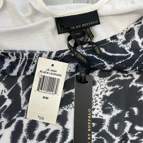 Jeans By Buffalo Short Sleeve Black Leopard Animal Print Sheer Light Blouse - Picture 4 of 9